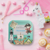Cute Blue Pirate child's Birthday ペーパープレート (パーティー)