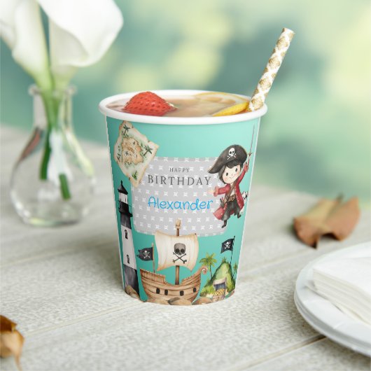 Cute Blue Pirate child's Birthday 紙コップ (インサイチュ)