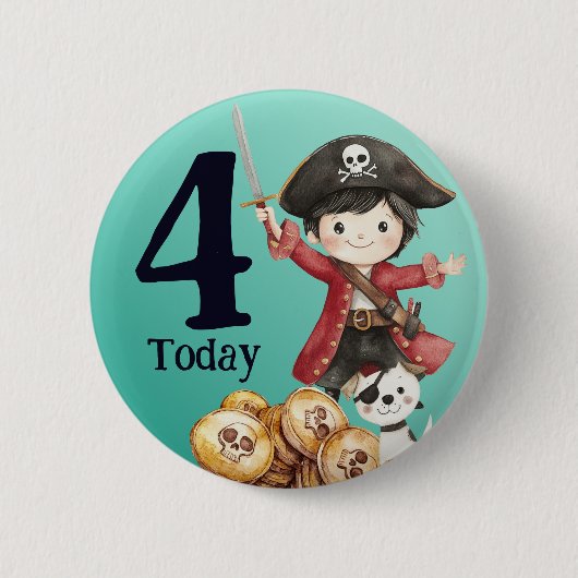 Cute Blue Pirate child's Birthday 缶バッジ (正面)