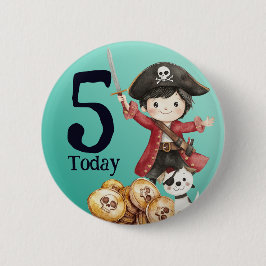 Cute Blue Pirate child's Birthday 缶バッジ