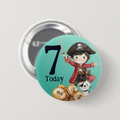 Cute Blue Pirate child's Birthday 缶バッジ (正面&裏面)