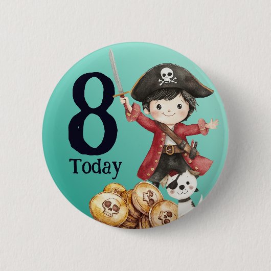 Cute Blue Pirate child's Birthday 缶バッジ (正面)