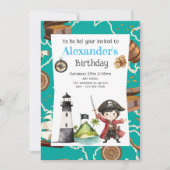 Cute Blue Pirate child's Birthday Invitation 招待状 (正面)