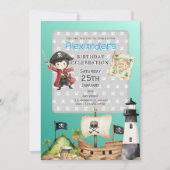 Cute Blue Pirate child's Birthday Invitation 招待状 (正面)