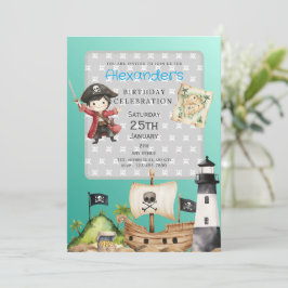Cute Blue Pirate child's Birthday Invitation 招待状