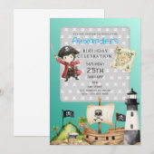 Cute Blue Pirate child's Birthday Invitation 招待状 (正面/裏面)