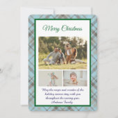 Cute Blue Plaid Portrait Photo Christmas  シーズンカード (正面)