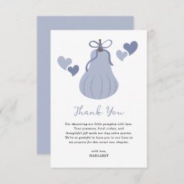 Cute Blue Pumpkin Bow Script Boy Baby Shower サンキューカード