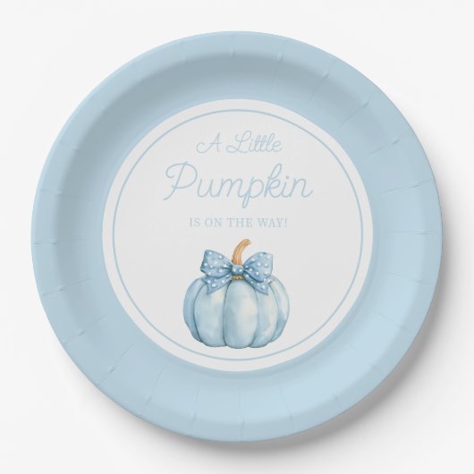 Cute Blue Pumpkin Boy Baby Shower ペーパープレート (正面)
