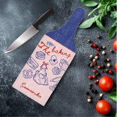 Cute blue red baking doodles custom glass カッティングボード