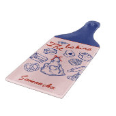 Cute blue red baking doodles custom glass カッティングボード (角)