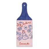 Cute blue red baking doodles custom glass カッティングボード (正面)