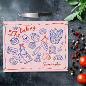 Cute blue red baking doodles personalized カッティングボード