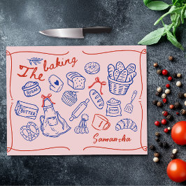 Cute blue red baking doodles personalized カッティングボード