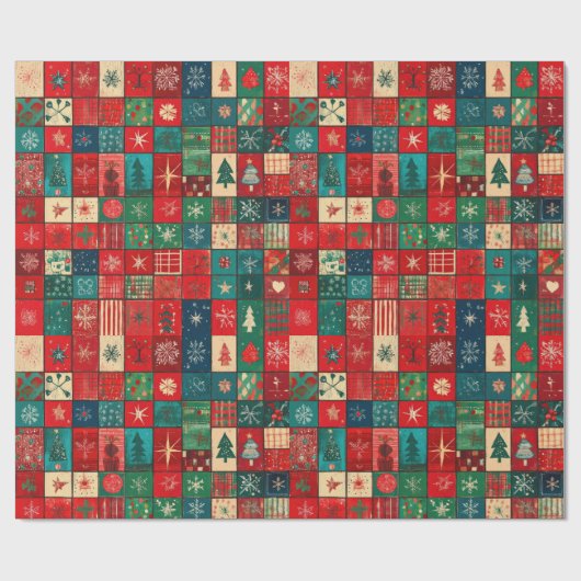 Cute blue red patchwork blocks ラッピングペーパー (フラット)