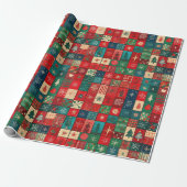Cute blue red patchwork blocks ラッピングペーパー (アンロールド)
