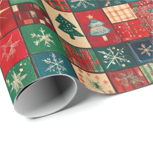 Cute blue red patchwork blocks ラッピングペーパー (ロールコーナー)