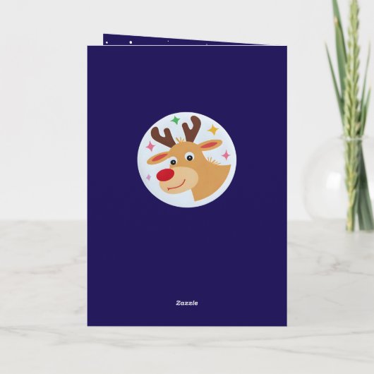 Cute Blue Reindeer Kid`s Name Merry Christmas カード (裏面)