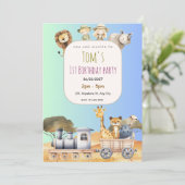 Cute Blue Safari 1st Birthday Invitation 招待状 (スタンド正面)