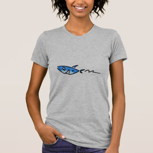 Cute Blue Shark Cartoon T-Shirt – Minimalist Ocean Tシャツ (正面)