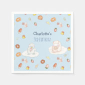 Cute blue sheep desserts watercolor kids birthday スタンダードカクテルナプキン (正面)
