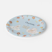 Cute blue sheep desserts watercolor kids birthday ペーパープレート (アングル)