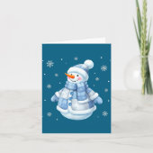 Cute Blue Snowman With Snowflakes Winter Christmas カード (正面)