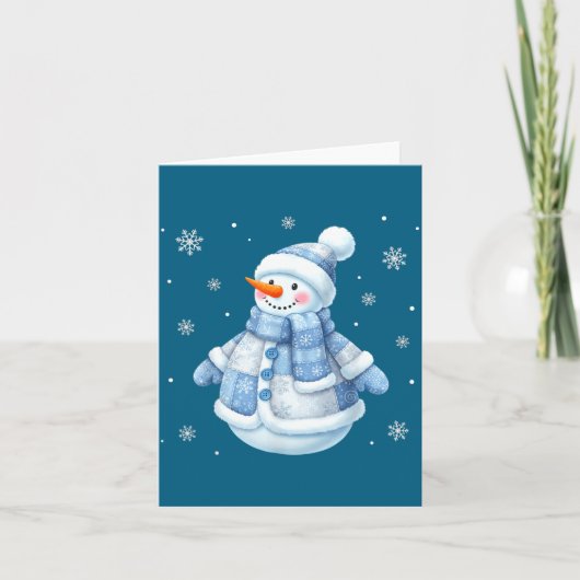 Cute Blue Snowman With Snowflakes Winter Christmas カード (正面)