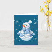 Cute Blue Snowman With Snowflakes Winter Christmas カード (黄色い花)