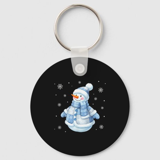Cute Blue Snowman With Snowflakes Winter Christmas キーホルダー (正面)
