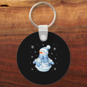 Cute Blue Snowman With Snowflakes Winter Christmas キーホルダー (正面)