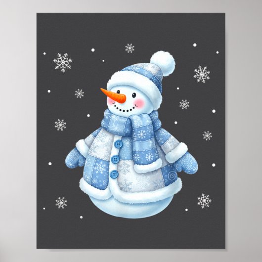 Cute Blue Snowman With Snowflakes Winter Christmas ポスター (正面)