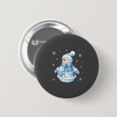 Cute Blue Snowman With Snowflakes Winter Christmas 缶バッジ (正面&裏面)