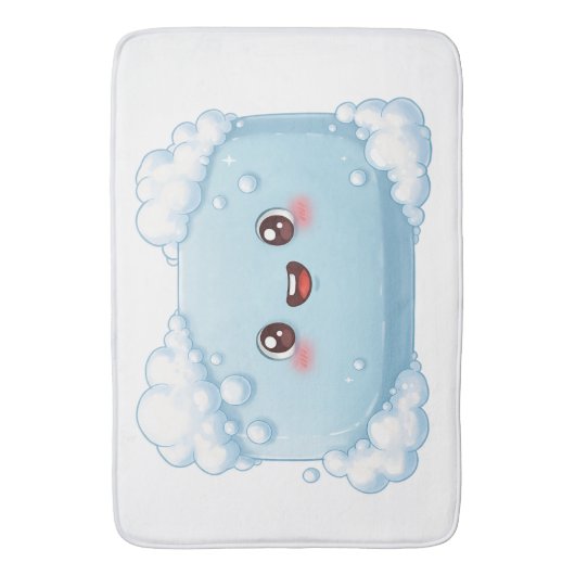 Cute Blue Soap Bar with Bubbles バスマット (正面縦)