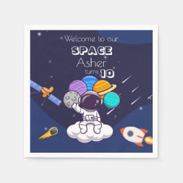 Cute Blue Space Astronaut Personalize Birthday Boy スタンダードカクテルナプキン