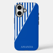Cute Blue Striped Personalized Name Case-Mate iPhoneケース (裏面)