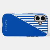 Cute Blue Striped Personalized Name Case-Mate iPhoneケース (裏面 (横))