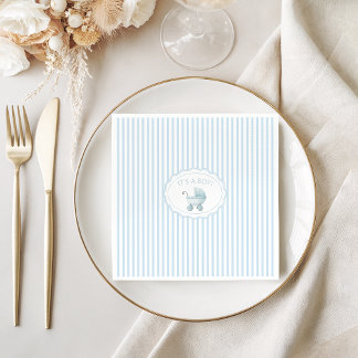 Cute Blue Stroller Doodle Baby Boy Shower スタンダードカクテルナプキン