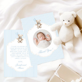 Cute Blue Teddy Bear Baby Boy Shower Photo サンキューカード