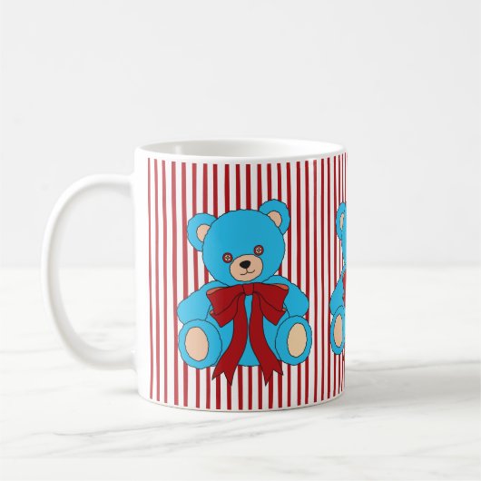 Cute Blue Teddy Bear Christmas コーヒーマグカップ (左)