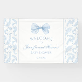 Cute Blue Toile Bow Baby Boy Shower Welcome Banner 横断幕