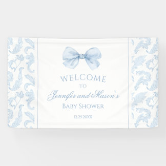 Cute Blue Toile Bow Baby Boy Shower Welcome Banner 横断幕