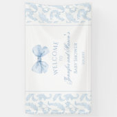 Cute Blue Toile Bow Baby Boy Shower Welcome Banner 横断幕 (縦)
