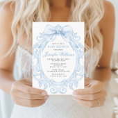 Cute Blue Toile Frame Bow Baby Boy Shower 招待状