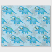 Cute Blue Triceratops Dinosaur Christmas Kids  ラッピングペーパー (フラット)