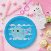 Cute Blue Tropical Fish Pink Fins ペーパープレート (パーティー)