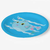 Cute Blue Tropical Fish Pink Fins ペーパープレート (アングル)