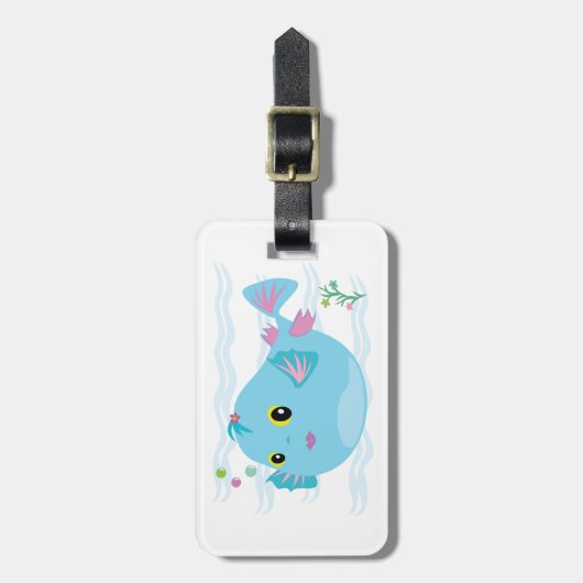 Cute Blue Tropical Fish Pink Fins ラゲッジタグ (正面縦)