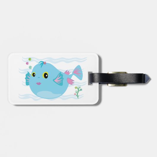 Cute Blue Tropical Fish Pink Fins ラゲッジタグ (裏面横)