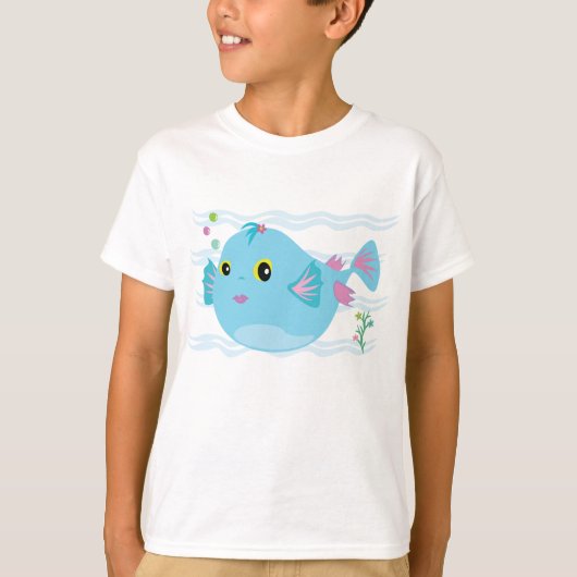 Cute Blue Tropical Fish Pink Fins Tシャツ (正面)